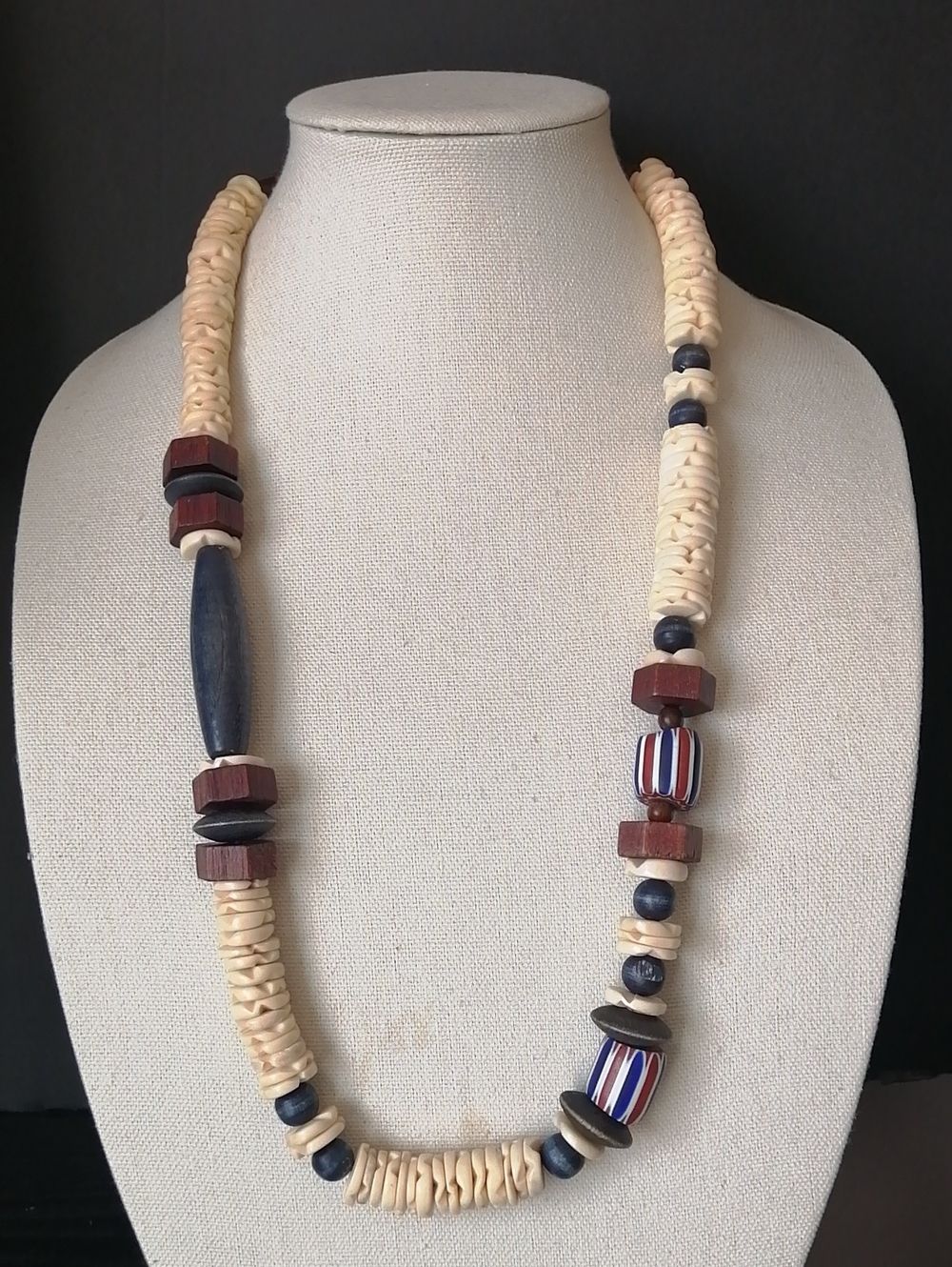 Trade Bead Wooden Ostrich Egg Shell Ethnic Tribal Bohemian Necklace